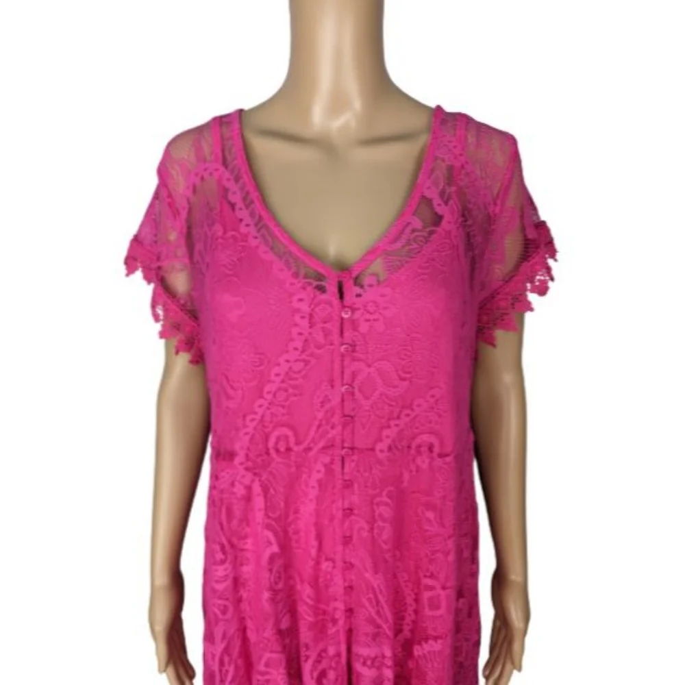 Torrid Pink Lace Button Front Skate Dress 1